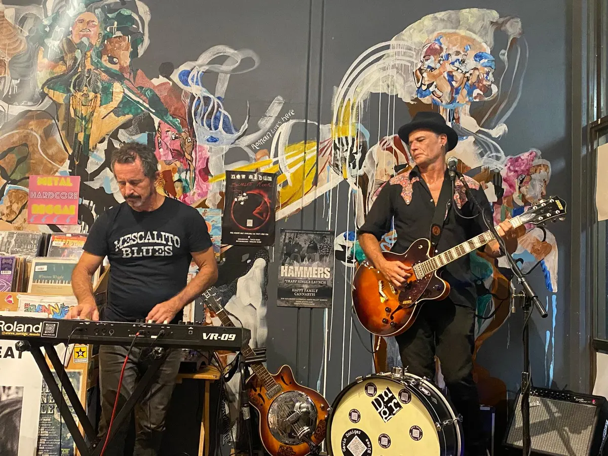 Mescalito Blues playing live in-store at a record shop